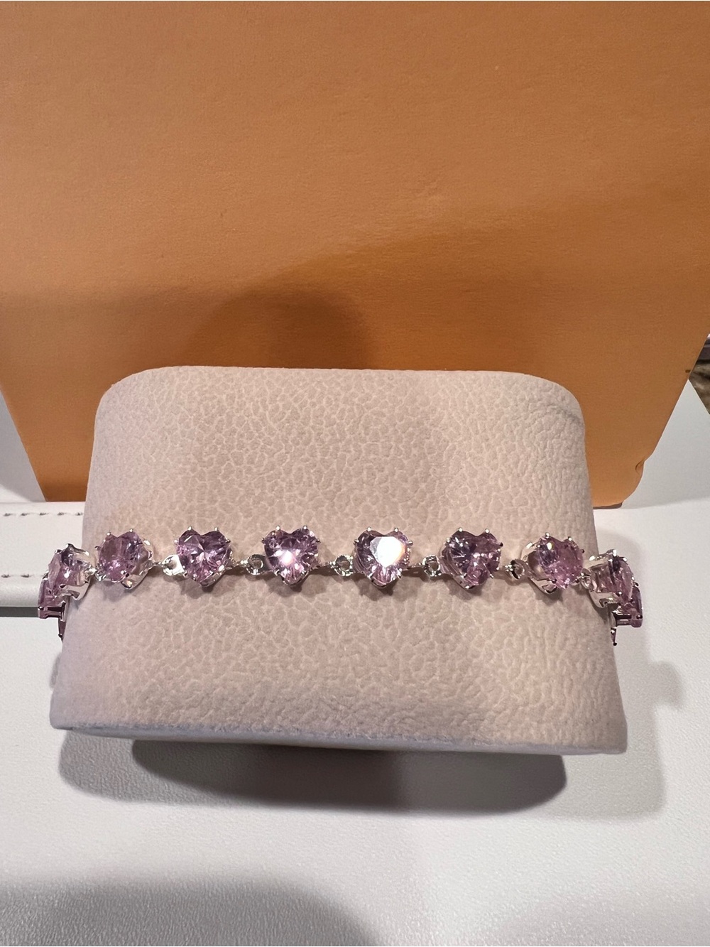 Pink Heart CZ Tennis Bracelet - adjustable